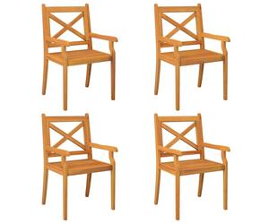 4x Solid Wood Acacia Outdoor Dining Chairs Seat Accent Chair vidaXL