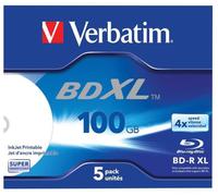 4x Speed BD-R XL Wide Inkjet Printable Blu-ray Discs 5 Pack Jewel Case VERBATIM