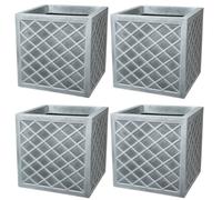 4x Square Lazio Planter 32cm Plastic Pot Lattice Effect Slate Grey