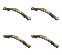 4x Stepped Edge Cupboard Bow Pull Handle 76mm Fixing Centres Burnished Brass