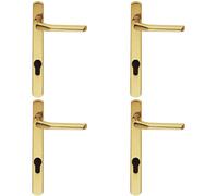 4x Straight Lever Door Handle on Lock Backplate Polished Brass 208mm X 25mm