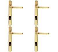 4X Straight Lever Door Handle On Lock Backplate Polished Brass 208mm X 25mm