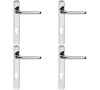 4x Straight Lever Door Handle on Lock Backplate Polished Chrome 208mm X 26mm
