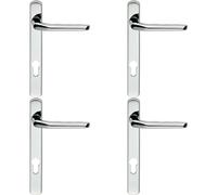 4x Straight Lever Door Handle on Lock Backplate Polished Chrome 208mm X 26mm