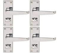 4x Straight Victorian Handle on Rectangular Bathroom Backplate Polished Chrome