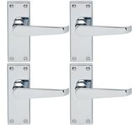 4x Straight Victorian Lever on Rectangular Latch Backplate Handle Chrome