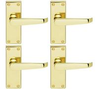 Loops 4x Straight Victorian Lever on Rectangular Latch Backplate Handle Polished Brass in Metallics Loops Metallics