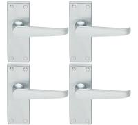 4x Straight Victorian Lever on Rectangular Latch Backplate Handle Satin Chrome