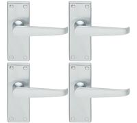 4x Straight Victorian Lever on Rectangular Latch Backplate Handle Satin Chrome