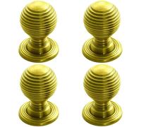 4x Textured Reeded Ball Cupboard Door Knob 28mm Dia Polished Brass Handle