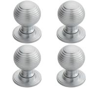 4x Textured Reeded Ball Cupboard Door Knob 28mm Dia Satin Chrome Handle