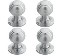 4x Textured Reeded Ball Cupboard Door Knob 35mm Dia Satin Chrome Handle