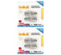 4X Unibulb Pygmy E14 100Lm 15W 2800K (Warm White) Incandescent Dimmable Light Bulbs For Fridge, Freezer, Oven, & Salt Lamps