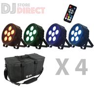 4X Uplight Par Cans QTX PAR180 High Power RGB COB LED Light show + Remote & Bag