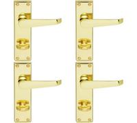 4X Victorian Flat Lever On Bathroom Backplate Handle 150 X 42mm Polished Brass