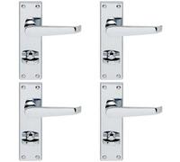 4x Victorian Flat Lever on Bathroom Backplate Handle 150 x 42mm Polished Chrome