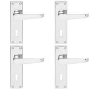 4x Victorian Flat Lever on Lock Backplate Handle 150 x 42mm Polished Chrome