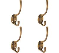 4x Victorian Hat & Coat Hook on Oval Backplate 64mm Projection Antique Brass