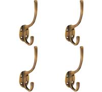 4x Victorian Hat & Coat Hook on Oval Backplate 64mm Projection Antique Brass