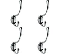 4x Victorian Hat & Coat Hook on Oval Backplate 64mm Projection Polished Chrome