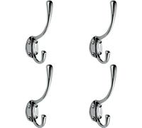 4x Victorian Hat & Coat Hook on Oval Backplate 64mm Projection Polished Chrome