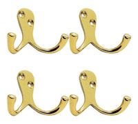 4x Victorian One Piece Double Bathroom Robe Hook 26mm Projection Polished Brass Loops Metallics One Size