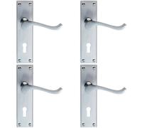 4x Victorian Scroll Handle on Rectangular Lock Backplate 155 x 41mm Satin Chrome