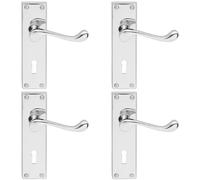 4x Victorian Scroll Lever on Rectangular Lock Backplate 155 x 41mm Chrome