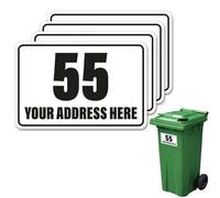 4x Wheelie Bin Number Stickers Classic Trash Garbage Can Stickers Custom House & Street Name Address Labels