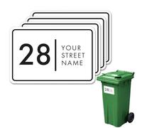 4x Wheelie Bin Number Stickers Modern Trash Garbage Can Stickers Custom House & Street Name Address Labels