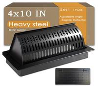 4x10 Floor Register and Vent Deflector Combo, Solid Steel 2-in-1 Floor Vent Cover, Tool-Free Drop-in Fit, Adjustable for Draft-Free Comfort, Matte Black Air Vent for Home Floor, 1 Pack CK-410-7