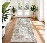 4x10 ft Extra Wide Hallway Rug - Non-Slip Washable Rubber-Backed Large Carpet Runner for Kitchen, Entryway | Modern Abstract, Low-Pile Thin Floor Mat for Bedroom Living Room Dining Room (Beige,Grey)