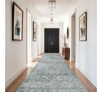 4x10 Washable Hallway Runner Rug - Wide Kitchen Runners Vintage Low Pile Carpet Soft Thin Floor Runner with Rubber Backing for Entryway Bedroom Living Room Home Decor (Blue)