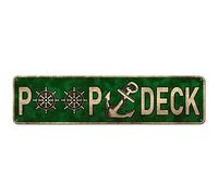 4x16 inches Poop Deck Sign Nautical Nursery Wall Décor Rustic Beach Bathroom Tin Boat Ocean Coastal Theme Decorations for Home and