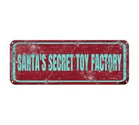 4X16 Inches Vintage Metal Tin Sign Santa'S Secret Toy Factory Retro Wall Decor For Home, Cafe, And Garden - Christmas Vintage Aluminum Sign For Men & Women