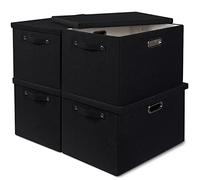 4x24L Storage Bins with Lids for Organizing-Decorative Storage Boxes with Lids Fabric Closet Storage Bin for Clothes Linen Storage Organizer Boxes Baskets Bedroom Storage and Organization-Black