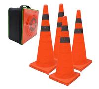 4x28" (70cm) Collapsible Traffic Safety Cones Dual Reflective Collar Pop-up Warning Cone for Road Parking Driving Practice Orange
