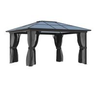 4x3.6m Aluminium Hardtop Gazebo Canopy w/ Polycarbonate Top, Curtains Outsunny