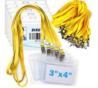 4x3 Name Tags Badge Holder with Lanyard 50 Pack Waterproof Horizontal ID Badge Holder and 50 Pcs Lanyards Nametag for Conferences, Events, and Meetings (Yellow, 4 X 3 inches)