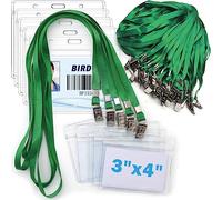 4x3 Name Tags Badge Holder with Lanyard 50 Pack Waterproof Horizontal ID Badge Holder and 50 Pcs Lanyards Nametag for Conferences, Events, and Meetings (Green, 4 X 3 inches)