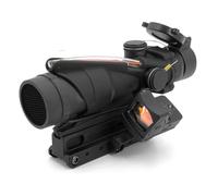4x32 Tactical Hunting Riflescope, Fiber Optic Illuminated Chevron Reticle, Built-in Mini Red Dot, Scope Mount, Offset Base & Adapter Plate, Fits 20mm Picatinny Rail