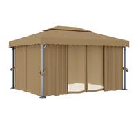 4x3m Gazebo with Curtain Mesh SideWalls Taupe Garden Canopy Shelter Marquee