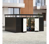 4x3x2m Charcoal Black Galvanized Steel Storage Shed with Lockable Doors