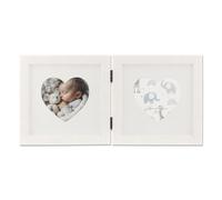 4x4 (6x6) Linen White Hinged Double Picture Frame - Heart Shaped Mats