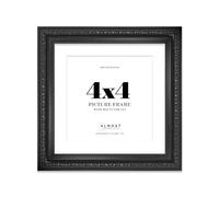 4x4 Black Ornate Photo Frame With White Mat For 3x3 Picture, Ready to Hang or Stand, 1 Pack