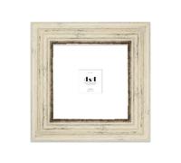 4x4 Distressed Cream Picture Frame - 4x4 Square Frame with 1x1 Mount for 4x4/1x1 Pictures Luxurious Style Antique-Inspired Home Accessories, 1 Pack