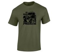 4x4 Four Wheel Drive 4WD Land Off Roader Men's T Shirt - No Road No Problem Military Green Size L