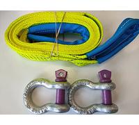 4x4 Hi Vis Yellow Recovery Winch Strap & Bow Shackle Towing/Tow 3M Off road 5ton