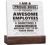 4x4 Inch I Am A Proud Boss Funny Sign - Rustic Decor, Ideal Office Gift for Coworkers, Ceramic Desk Sign Plaque