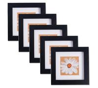 4x4 Photo Frames, 5 Pack Black Square Picture Frames, 10.2x10.2cm Small Photo Frame, Wooden Picture Frames with Double Mounts and Acrylic Glass for Wall Mount & Desk Stand(Black)